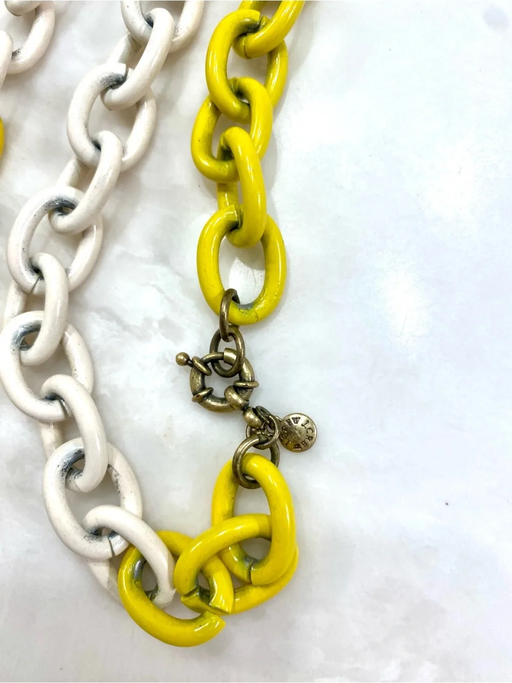 J. Crew Vintage Yellow and White Enamel Link Necklace